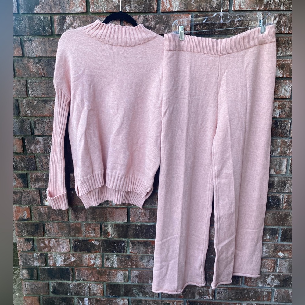 Pink Knit Sweater and Pants Set